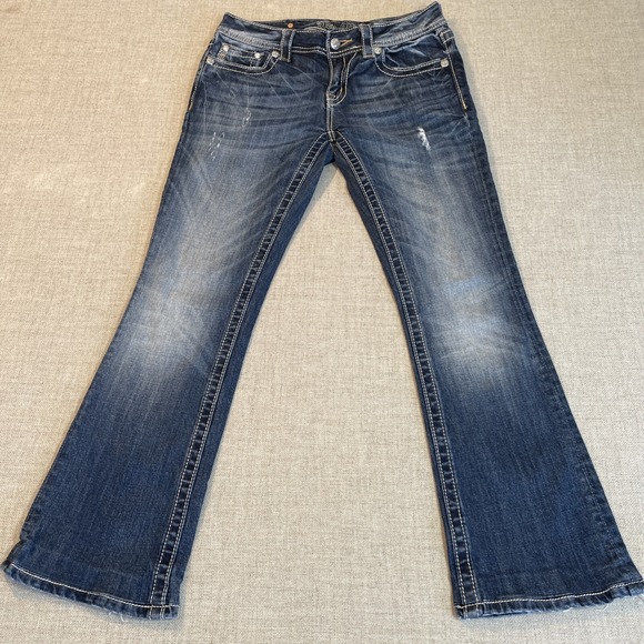 Miss Me Jeans 28 Bootcut DK209 Mid Rise Embellished Flap Pockets Denim - Picture 3 of 16